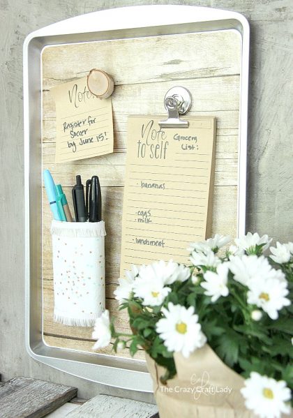 Make a magnetic organizer from a dollar store cookie sheet