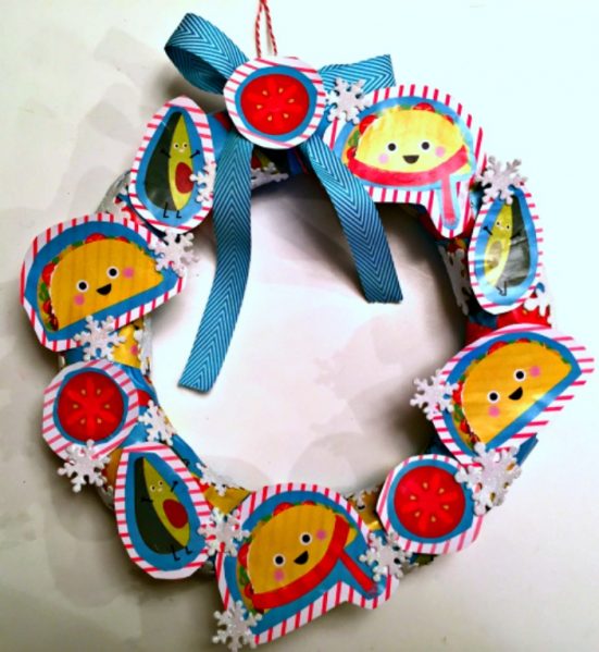 Recycled Gift Wrap wreath craft idea - Dollar Store Crafts